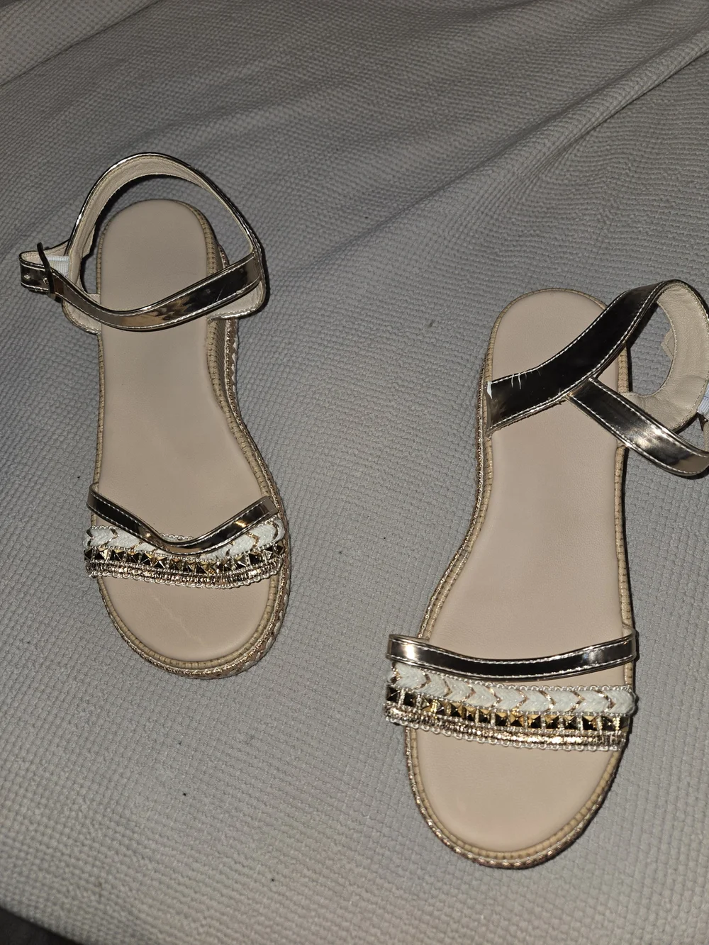 Women's Size 8 Rose Gold Metallic Platform Sandals Braided & Studded Sandals